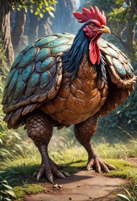 masterpiece, best_quality, ultra-detailed, very detailed, nsfw, shallow depth of field, (skin texture), (realistic texture skin), 
breathtaking, hyperrealistic, hyperdetailed, maximum fidelity, ultra high detail, ultra HD, Panavision Millennium DXL2 8k professional RAW photography gigantic rock chicken head and neck, turtle shell body, 2 legs, <lora:LoromXL_Druidic_Naturalism_v1:0.3>, luminous reflections, rtx on, subsurface scattering, dynamic hdr tone mapping, volumetric lighting, screenspace reflection, Physically-Based Rendering, Unity Wt environmental water
covered in druidic rock armor, luminous reflections, rtx on, subsurface scattering, dynamic hdr tone mapping, volumetric lighting, screenspace reflection, Physically-Based Rendering, environmental stone