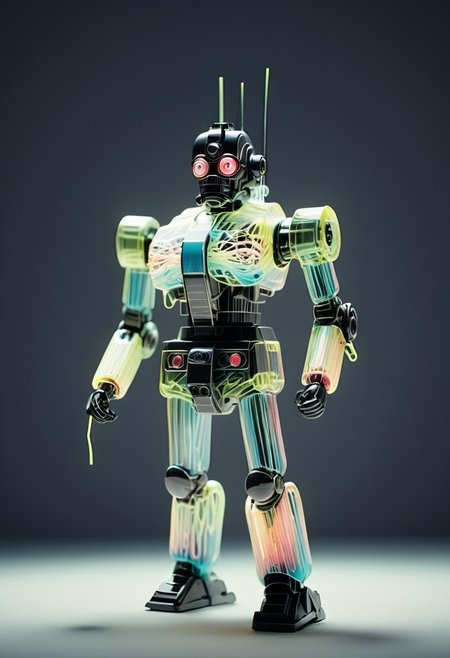 *Blown-Glass* *Fragile* *Delicate* *Dainty* *Brittle* *guncannon_mass_production_type inside glass* *pastel marble table* *made of,tiny neon glass filaments,* *neon filaments*