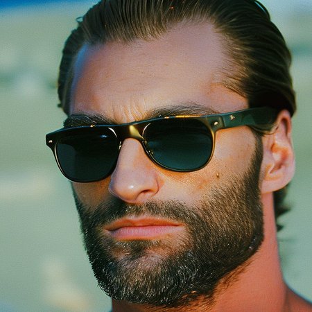 photo of gigachad with vintage sunglasses, (((vintagehelper))), depth of field, bokeh, wide angle, detailed eyes