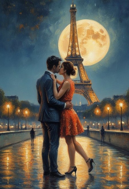 Strokes, dots, fine lines create a perfect, harmonious work of art. lively. Paris. the Eiffel Tower. Moon. at night. a couple in love hugs each other
best quality, ultra-detailed, very aesthetic, illustration, perfect composition, intricate details, absurd, atmospheric lighting, streaks of light, vibrant colors, very detailed, midjourneyv6.1, detail background, perfection, impressionist painting