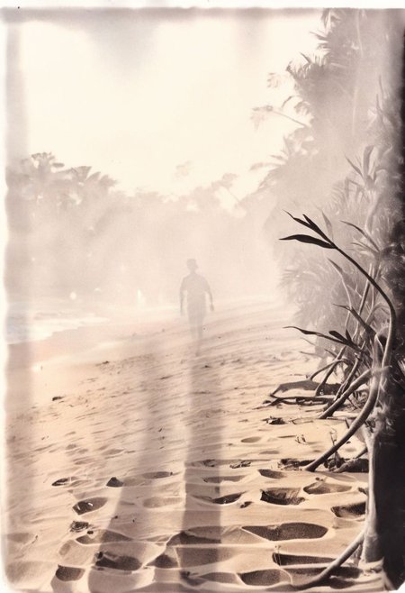 lith_orwo_dokumentenpapier_D,instagram photo, a foggy beach in sri lanka, hard shadows, film grain