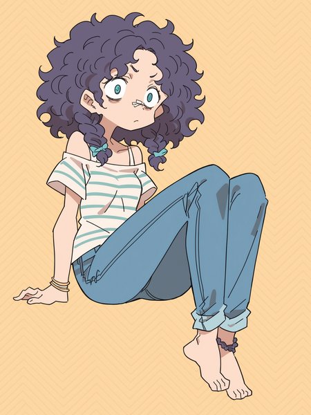 score_9, score_8_up, score_7_up, score_6_up, source_anime, zPDXL, BREAK
1girl, solo, <lora:Masikakumo:1> masika, college-aged inuit woman narrow face   deviated nose   violet wide-set  eyes  roman nose frizzy teal  box braids  sporty wrap top skinny jeans  anklets