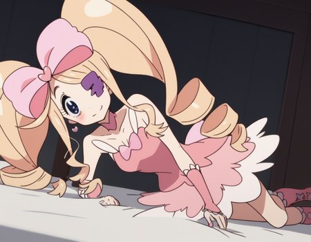 score_9, score_8_up, score_7_up, source_anime,
nuiharime, <lora:nui-harime-s1-ponyxl-lora-nochekaiser:1>,
nui harime, big hair, blonde hair, blue eyes, drill hair, eyepatch, hair bow, long hair, pink bow, twin drills, twintails,
boots, bow, dress, eyepatch, hair bow, pink footwear, strapless, strapless dress,
indoors, bed, bed room, on side, blush, drunk,
solo, dutch angle, looking at viewer, cowboy shot,