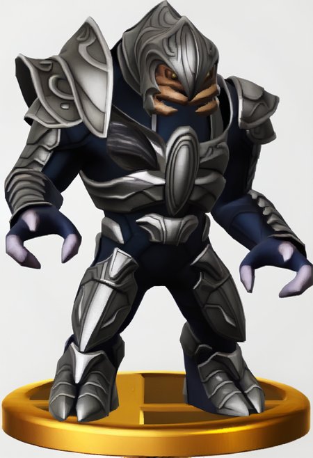 solo, 1boy, <lora:zs_SmashTrophiesXL:1> smashtrophies, faux figurine, 3d, full body, white background, standing, <lora:arbiter-halo-richy-v1_pdxl:1> arbiter, mandibles, helmet, grey armor, shoulder armor, 3 fingers