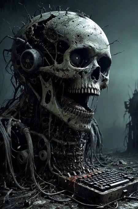 a dying machine, corroding core, build to serve to calculate, eerie, atmospheric, dark,  <lora:Futuristic_Retro_Vibes:0.2>  <lora:Neon_Cyberpunk_Impressionism_SDXL:0.2> <lora:EnvyNIghtmareXL01:0.6>
