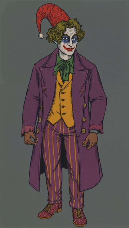 a cartoon of a black man with joker makeup and joker outfit