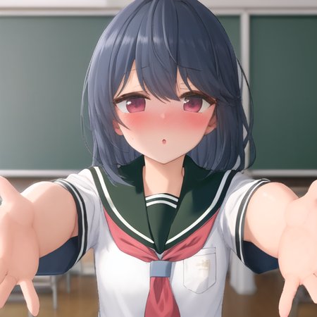 <lora:shimaRinYuruCamp_v10:1>  school uniform, blush,masterpiece,bloom<lora:incomingHugKiss_v12:1> incoming hug,incoming kiss