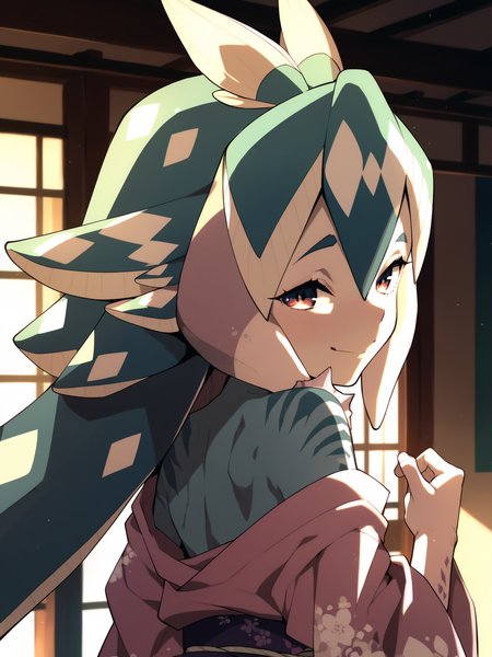 <lora:happy_tentacle-paisci-v0.1-000028:1>, ht_paisci, kimono , indoors, 1girl, solo, upper body , half-closed eyes , ( naughty face :1.1), , looking back , , from side , score_9, score_8_up, score_7_up, score_6_up, score_5_up, score_4_up
