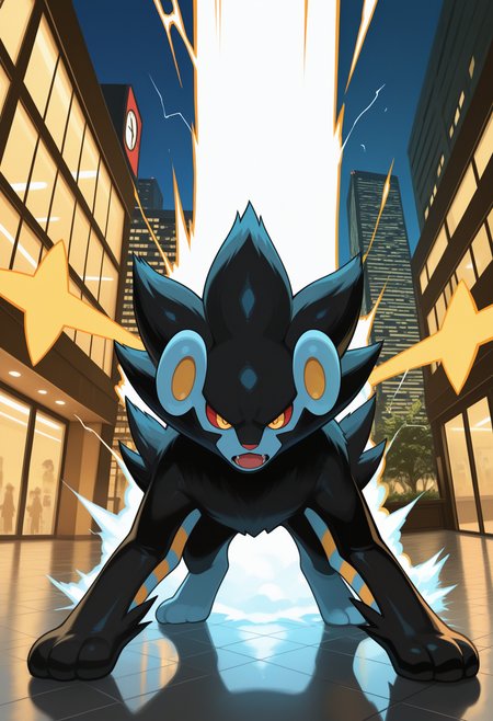 masterpiece,best quality,amazing quality, 1boy, solo, luxr4y, pokemon (creature), attack, inside, building,
