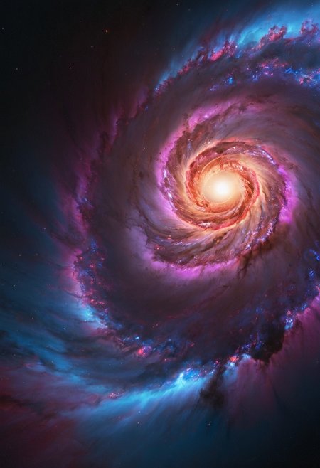 a dynamic and breathtaking image of the universe with vibrant colors and dramatic lighting. Show a swirling nebula in the foreground with bright, intense hues of blue, purple, and pink. In the background, depict a distant galaxy with spiraling arms and scattered stars. Include a supernova explosion, radiating brilliant light, and a mesmerizing black hole at the center, with cosmic debris swirling around it. Add a hint of distant planets and asteroids to create a sense of scale and depth. Make the entire scene feel alive and constantly in motion.