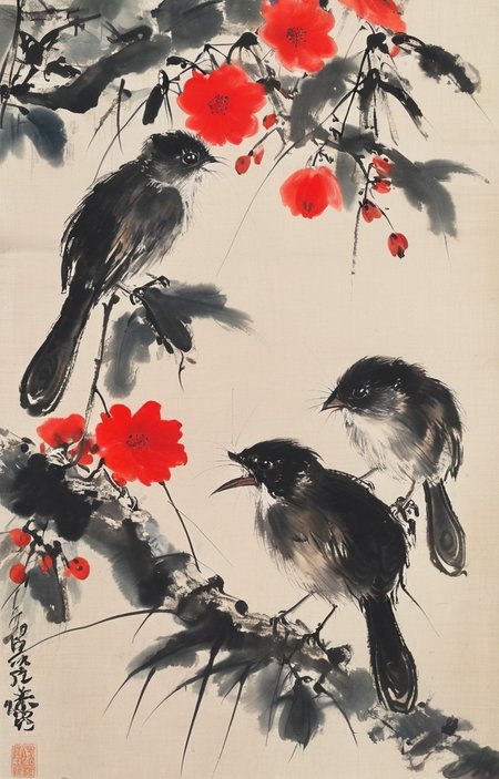 masterpiece,best quality,<lora:tbh170-sdxl:0.9>,illustration,style of Qi Baishi