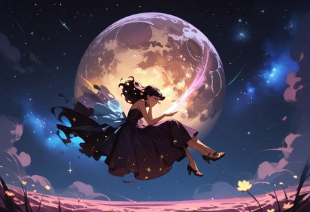 score_9, score_8_up, score_7_up, score_6_up, 1girl, ethereal, rated_safe, full body, floating, celestial beauty, fetal position, slinky night gown made of cosmic dust, swirling clouds of dark matter enfold her,  cosmic background,trippy pink stars, shooting stars