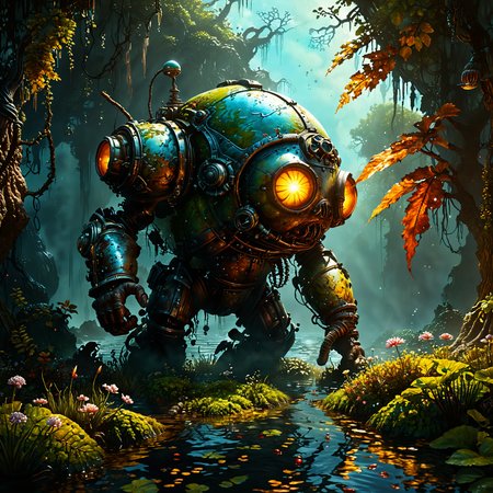 famous artwork inspired by (bioshock:1.3) and (rob liefeld:1.2), oil on canvas, scifi style, the "celestial moorblubberer", an imposing bog dweller, covered in huggeling leaves and most often accompanied by the tiny bioluminescent "odd rinkstomper", it blunderworbles among gnarled trees and the enchanted dooverflowers in the heart of the lush pearlimortaled lands of planet "shnupflhome secundus", creature focus, perfect composition, realistic, ultra detailed, 8k, uhd, <lora:extremely_detailed-detail_slider-v2-xl-by_ntc:0.1:hr=0.1> <lora:more_artful-xl:0.36> <lora:midjourney_mimic-xl-by_andrexsel:0.6> <lora:lyco-style-envydramaticlightingxl01_digital_art-xl:0.48> <lora:envybetterhiresfixxl01-xl:0.0:hr=1.0>