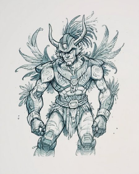 score_9, score_8_up, score_7_up, score_6_up, score_5_up, score_4_up, <lora:GraphiteSketch:0.5> sketch, <lora:Transformers 86 FT:0.6> transformers, animation, illustration, source_anime, Shaman, wearing Tribal attire, adorned with natural elements like bones and feathers, using drums