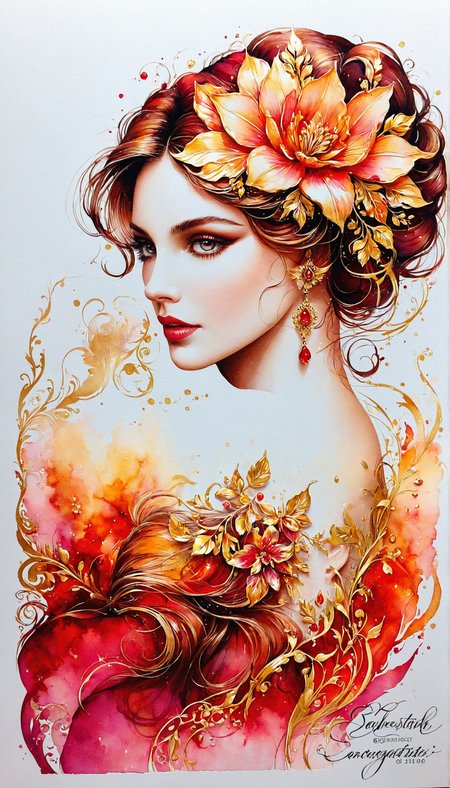 beautiful, gorgeous, stunning, attractive, lovely, exquisite, charming, alluring, ravishing, mesmerizing, breathtaking, radiant, picturesque, enchanting, splendid, elegant Silhouette Art, breathtaking ( FaeTastic beauty  extravaganza alcohol ink sketch).  day-glo palette and red + shiny gold color scheme
<lora:InkArtXL_1.2:0.4> <lora:FaeTastic:0.2> . . tour de force, masterwork, masterstroke, crowning achievement, gem, perfection, paragon, masterpiece of artistry, pinnacle of creativity, culmination, high quality, 8k resolution, detailed, focused