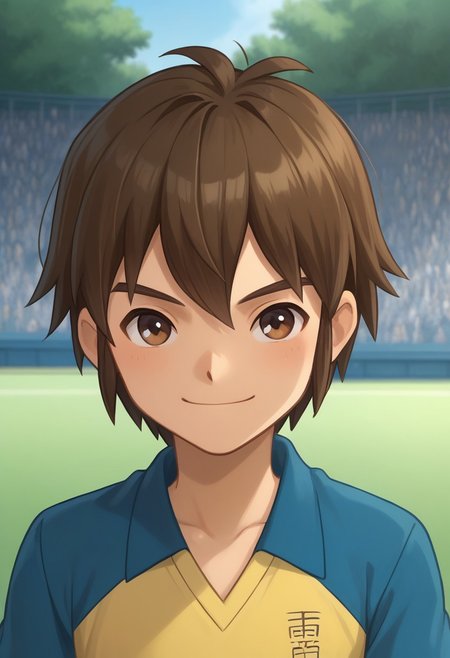 score_9, score_8_up, score_7_up, source_anime, highly detailed, 
handa, 1boy, male focus, solo, brown hair, hair between eyes, brown eyes, sportwear, raimon, soccer uniform, raimon soccer uniform, shirt, raglan sleeves, blue shirt, yellow shirt, short sleeves, smile, 
outdoor,