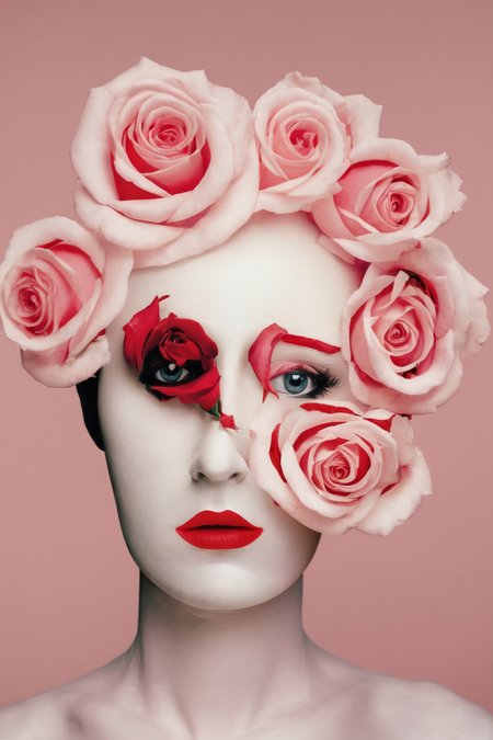 <lora:Photographer Flora Borsi Style:1>Photographer Flora Borsi Style - a woman with roses on her face and eyes in the shape of a woman's face