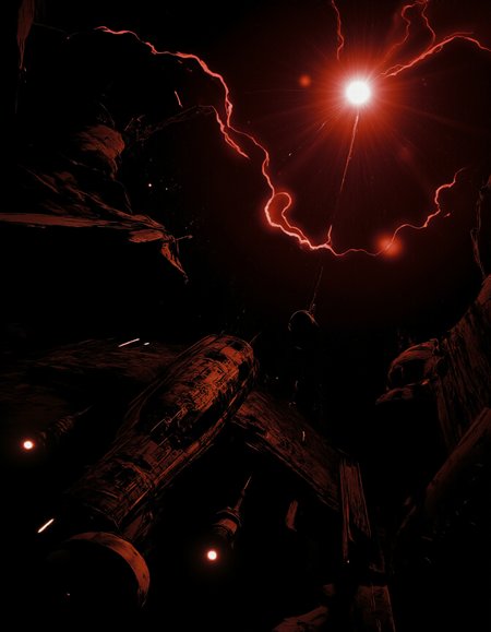 dark sci-fi picture,space horror,space odyssey,, faded colors, masterpiece, best quality, 8k, hyper detailed, best quality, ultra high res, high resolution, detailed, raw, Hollywood Cinematic Film style,epic photography,dramatic light,Kodak film style,,DarkAtmosCE style,,Blade Runner style,,anime style,<lora:Luminous_Shadowscape:0.6>,<lora:Hollywood Cinematic Film style v1:1>,<lora:DarkAtmospheric:0.6>,<lora:Blade Runner style v1:1>,<lora:anime style (Tales of black freighter) v1:1>, EVE Online, Wyvern super carrier spaceship, in space above a Planet, bright thunder, red fireflies lightning