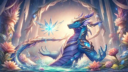 (the beauty and power of water:1.3). (water elemental:1.5), (underwater realms:1.1),cinematic lighting, score_5_up, score_6_up,  score_7_up, score_8_up,  blue crystals,
rim lighting,  Masterpiece, colors, trending on artstation, Vivid colors, highly detailed, best quality, 8k eye details, (water magic:1.3), epic realistic, (glowing magic stones) , (complex background), ((backlighting)), ((FANTASY)), ((MAGIC)),(flowers), lake <lora:ral-dreamguardian:1> ral-dreamguardian, dream guardian water, (blue water dragon:1.5) <lora:StS_detail_slider_v1:2> <lora:Fairy_Style_SDXL:1> ais-fairy