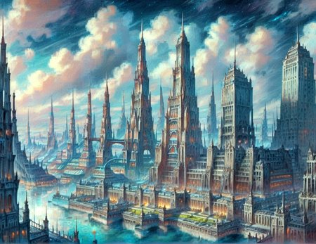 score_9, score_8_up, score_7_up,
<lora:Soviet_Gothic_(Architecture)_(Pony)_(AD):0.8> Soviet Gothic, monumental architecture, architecture, city, cityscape, scenery, building, skyscraper, 
8K, In'ei, chiaroscuro, rim lighting, perfect depth of field shot, beautiful, subsurface scattering, idealized city, wide beautiful boulevards, busy city center, parks and manicured lawn areas, large parks, plazas, detailed fluffy anime clouds, skyscrapers, made out of limestone, gothic style, photographic realism, soft lighting, soft shading,  art by Thomas Kinkade,
BREAK zPDXL, zPDXLxxx, <lora:wowifierXL:0.2> art by mooncryptowow <lora:sdxl_lightning_8step_lora:0.4> <lora:detailed_notrigger:0.5>