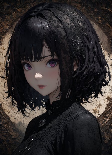 (anime, masterpiece, intricate:1.3), (best quality, hires textures, high detail:1.2), (4k),(incredibly detailed:1.4), (extremely detailed CG unity 8k wallpaper), 1girl, star, goth girl, <lora:Nitatan:0.8> nitatan, anime, blots, dark lettering