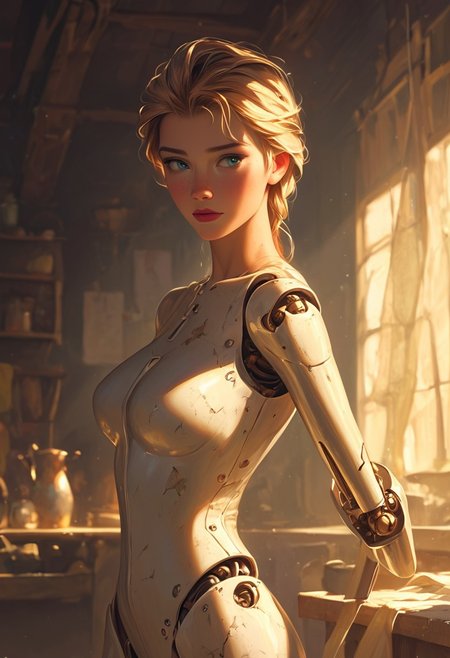 masterpiece,best quality, highly detailed, score_9, score_8_up, score_7_up, score_6_up, source_cartoon,
 BREAK
1milf, dollmaker’s creation, porcelain joints, (mechanical breasts, cracked), attic workshop
BREAK
looking sideways (frozen scream), sawdust leaking, needles protruding from back, drawings pinned to body, dusty sunlight
 BREAK
dynamic light, warm_light, vibrant colors warm_colors, soft focus, high contrast, textured surfaces, depth of field, golden hour lighting, dramatic shadows, rich details, nature-inspired color palette, playful composition.
,dynamic angle,dynamic light,background,