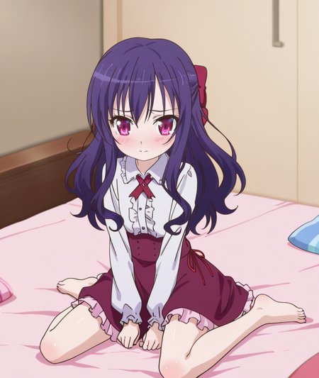 1girl,
BREAK solo,
BREAK closed mouth,looking_at_viewer,
BREAK cowboy_shot,
BREAK
on bed BREAK
BREAK
BREAK
BREAK
BREAK anime coloring,
BREAK shy,embarrassed,<lora:tenshi_no_3p!:1>,momijidani nozomi,wariza,
