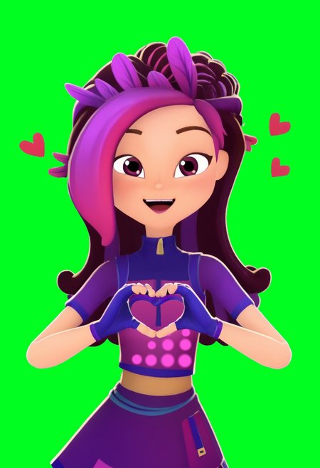 A happy look at the viewer. Heart hands.