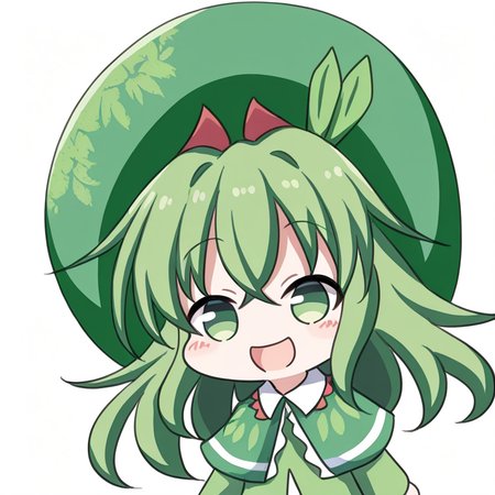 <lora:Seoi_Ha_ç¬ç¬è_Touhou_shizenyu_æ±æ¹èªç¶ç__Illustrious-XL_Lora:1>, touhou shizenyu, seoi ha,green eyes,  green hat,leaf on head,green hair,green capelet,green dress, white background, ((smile)), happy, <lora:oldstore:1>,masterpiece,best quality,
,,chibi, ,1girl,solo, simple background, meme,upper_body,solo, open mouth, focus on face