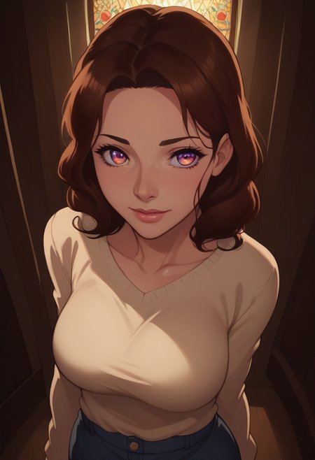 score_8_up, resolution, 8k, highest quality, best quality, masterpiece, soft lighting, volumetric lighting, shiny skin, mature, beautiful, perfect eyes, shiny skin,
...
1girl, mature, Perfect color eyes, Colorful eyes, detailed pupils, multicolored eyes,
...
Eyes focus, 
FOV 90 degrees,high angle shot