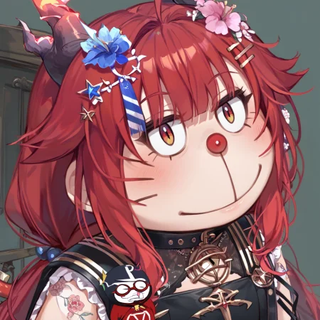 score_9_up, score_8_up, score_7_up, score_6_up, (DoraemonStare:1.1), (daraemon:1.1), alternate costume, 
1girl, SudaYoruka, dragon horns, red hair, jirai kei, <lora:SudaYorukaXL_autismmixPony2:1>, 
looking at viewer, upper body, smile, <lora:DoraemonStareXL_Pony:1.1>, masterpiece, newest, absurdres