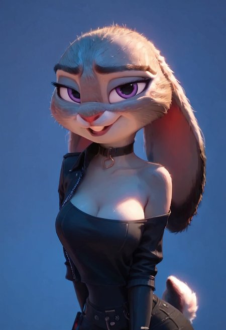score_9, score_8_up, score_7_up, score_6_up, 1girl, solo, girl 21yo, (judyhopps), tiny bunny furry, bald head, interesting angle, natural round round breasts, perfect face, thin waist, focus on furry, expressive smug, well-lit, cleavage crease, (sexy perfect face), looking at viewer,) sexy, highly detailed, (cute girl), Ju_dy, Expressiveh, armpits, open mouth, smile, :d, looking at viewer, choker, jacket, upper body, black choker, black jacket, shorts
((simple background)), perfect eyes,  ((medium  breasts, big hips)),
perfect eyes,