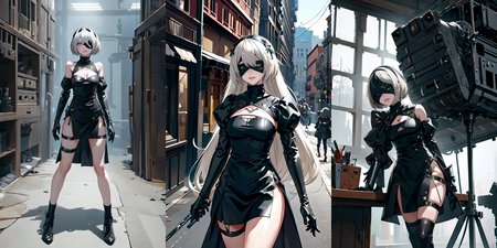 (otherworldly), highly insanely detailed, masterpiece, top quality, best quality, highres, 4k, 8k, RAW photo, (very aesthetic, beautiful and aesthetic), Cyborg, 
__lazy-wildcards/cosplay-char/Nier/2b/prompts__, 
<lora:Cyborg-models-542854:0.7>, 
(1girl, solo:1.6), 
BREAK
__lazy-wildcards/dataset/background__, (fantasy world)âââ