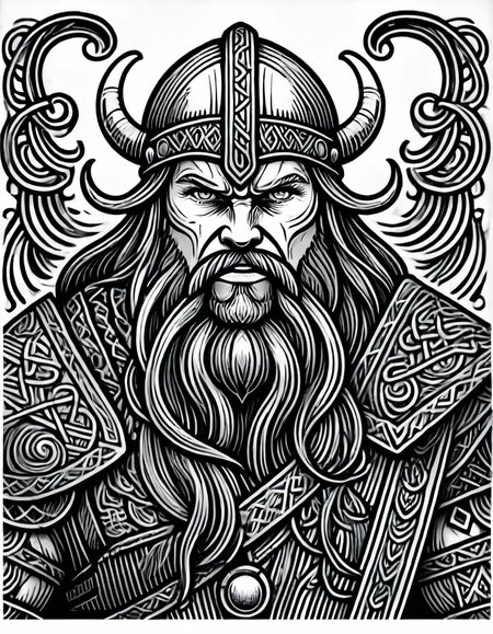 lineartlora, viking, lineart, monochrome, black and white