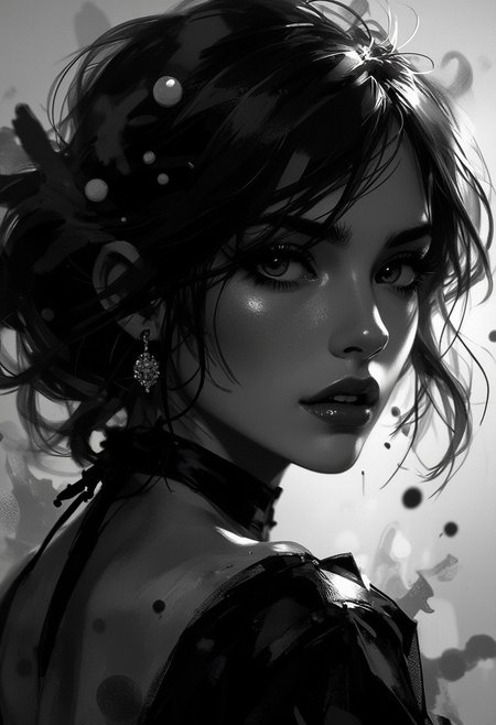 neo-noir portrait study, silver halide gradients, dramatic shadow cascades, smoke-like fabric flows, timeless elegance meeting raw emotion –style raw