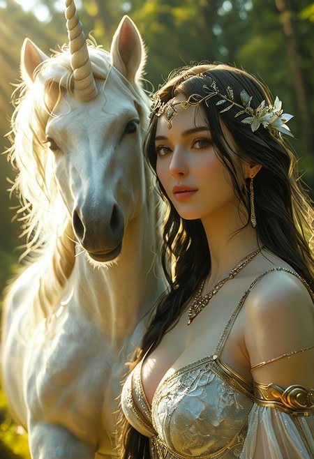 score_9, score_8_up, score_7_up, realistic skin texture, detailed anime picture, HD32k, high contrast, realistic skin texture, BREAK
1 girl, long hair, earrings, necklace, circlet, armlet, serene expression, lace sexy dress, cleavage, leaning in to head of majestic white unicorn, their faces inches apart.  Forest clearing, sunlight, focus on girl's face, <lora:EMS-414318-EMS:1.200000>