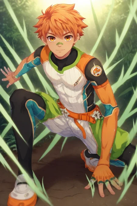 score_9, score_8_up, score_7_up, , rating_safe, , (realistic:0.6), looking at viewer, , 1boy, solo, male focus, <lora:jirou_camp_buddy_pony:0.9>, jirou_camp_buddy, orange hair, orange eyes, bandaid on nose, tech garden, robot tenders, data plants, virtual flowers, tending pose, gentle expression, artificial lighting, , <lora:sdxl_lightning_8step_lora:1>
