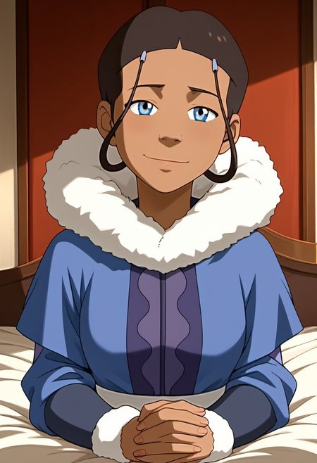 score_9, score_8_up, score_7_up, realistic, realism, HD, perfect quality, 16k, very detailed, realistic lighting, detailed face, BREAK, (((good_hands))), (((perfect eyes, bedroom eyes, (light smile:0.5)))),  BREAK, solo, 1girl, (((Katara-BookWater, blue eyes, short hair, brown hair, hair ornament, dark skin, dark-skinned female))), eye_focus, ((medium breasts, big ass)), (bedroom eyes), looking at viewer, nervous, seductive, sensual, medium body size, slightly small neck, plumb body, voluptuous hips and thighs, curvy body size, microwaist, (feminine body, soft body:1.5), BREAK,  dark skin, blue eyes, smile, hair ornament, brown hair, upper body, 1girl, dark-skinned female, closed mouth, male focus, hairclip, short hair, dark-skinned male, 1boy, black hair, fur trim