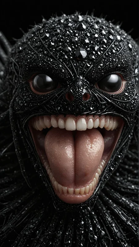 A macro photo of a spider's fang, revealing the fine details and textures.
  made out of black diamonds
 ,black diamonds, <lora:PinkieBlckDmndsSDXL:0.5> (p1nkblackd1am0nds)