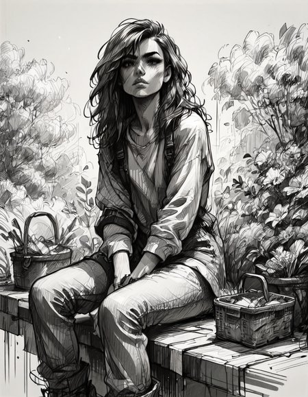 score_9, score_8_up, score_7_up,  <lora:Messy Sketch Style:1>, 1girl sitting, looking at viewer, monochrome, hatching (texture), graphite (medium),
