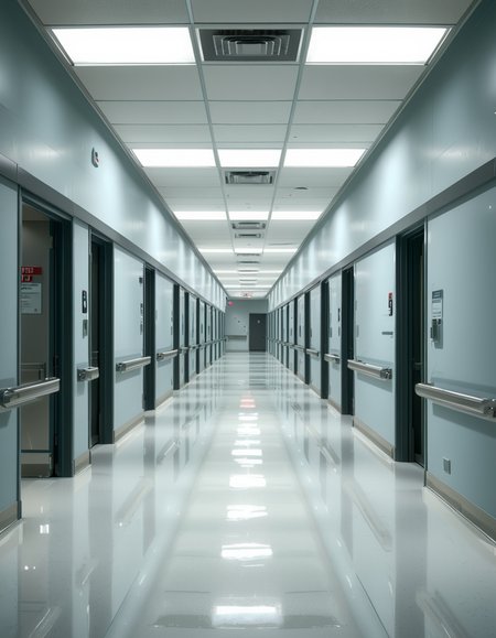 A long, sterile hospital corridor with bright white walls and a polished, reflective floor. The fluorescent ceiling lights cast a cold, clinical glow, emphasizing the cleanliness of the space. The hallway is lined with closed patient rooms, each marked with a small number plate. Stainless steel handrails run along the walls, and a few medical carts are neatly parked near the side. The corridor appears empty, creating a sense of stillness and anticipation. At the far end, a set of double doors with small glass windows leads to another section of the hospital. The atmosphere is quiet, professional, and highly sanitized, evoking a sense of order and precision.
<lora:SDXLFaeTastic2400:0.4> <lora:extremely_detailed:0.4> extremely detailed, <lora:sterile_hospital_c0rr1d0r:1>,sterile hospital c0rr1d0r, Masterpiece,best quality,hi res,8k,hi res,8k,award winning,(sharp focus, intricate, highly detailed),