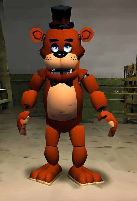 low poly, an animated character, freddy, n64 style, detailed fur,