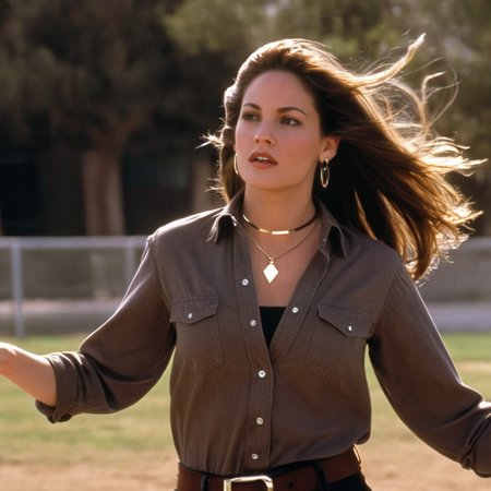 <lora:add-detail-xl:1>
<lora:detailed:0.3>
<lora:perfection style:0.3>
<lora:xl_more_art-full_v1:0.3>
 <lora:Donnie Darko film style:1>
Karen Pomeroy a school teacher woman with a brown belt and a brown shirt and flying hair,1girl,solo,long hair,brown hair,jewelry,upper body,earrings,outdoors,parted lips,belt,necklace,lips,looking to the side,floating hair,wind,realistic , cinematic, film, Donnie Darko film style