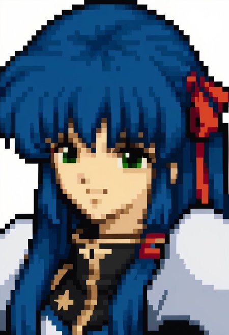 score_9, score_8_up, score_7_up, source_anime, 1girl, solo, smile,
<lora:zs_FE4PortraitsXL:1> fe4portraits, portrait, pixel art, white background
ga_chitose, (1990s\(style)\:0.3), cowboy shot, military uniform, puffy long sleeves, navy blue hair, bangs, long hair, hair ribbon, green eyes, <lora:ga_chitose:1>