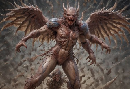 score_9, score_8_up, score_7_up, rating_explicit, intricate detail, chromatic aberration, realistic, detailed face, detailed legs, correct anatomy score_9,score_8_up,score_7_up,score_6_up,ciprealism, (masterpiece:1.2, best quality, ridiculous resolution, ultra detailed ),realistic ,picture,female angel (wings), (sword in hand), ((fighting demon)), extremely delicate and beautiful face, detailed face, realistic skin, (pale skin), 1 demon ((huge) ), ((looks like an eerie spawn of hell)) (size difference: 1.4), divine bright night: 1.2), battle between good and evil, ((apocalyptic picture)), perspective, far, near, side, top, bottom