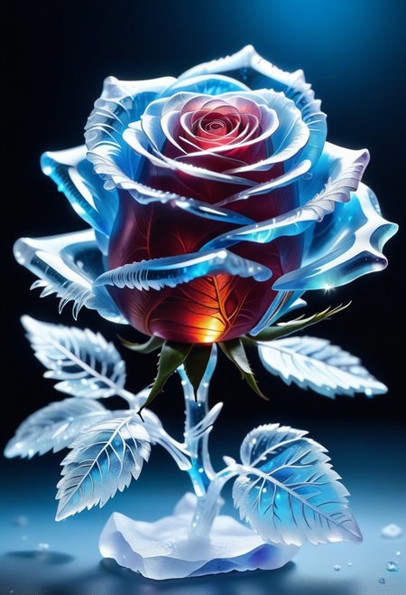 a Rose made out of Jed-Blmicry,  <lora:BioIceCrystalStyle-000006:0.7>, masterpiece, full of details,