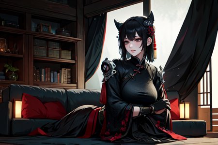 highly insanely detailed, masterpiece, top quality, best quality, highres, 4k, 8k, RAW photo, (very aesthetic, beautiful and aesthetic), ancient japanese cyberpunk, ancient chinese cyberpunk, 
1girl, solo, 
photo of an intimate photo studio, with soft lighting, cozy seating, artistic props, creative backdrops, comfortable sofas,stormy weather,during winter,at night, 
<lora:two_side_up-1.0:0>âââ