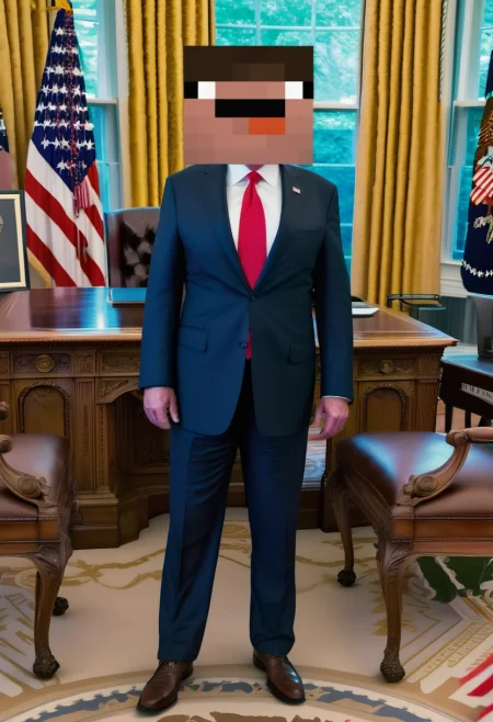The president of the united states, square head<lora:sendnoobs-sdxl-adam-e:1>