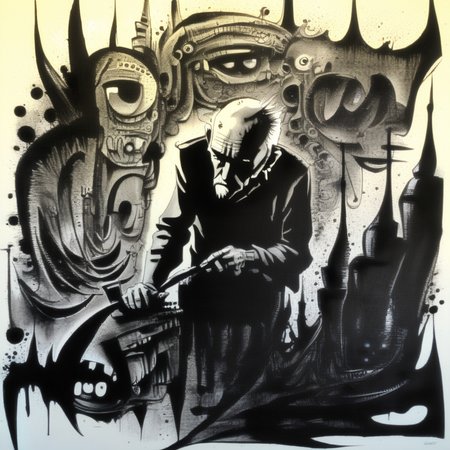 corcoc3s  old male artist at work on sculpture, black ink <lora:corcoc3s:1>