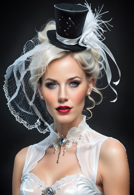 score_9, score_8_up, score_7_up, rating_safe, concept art, realistic, Fixhand.
1girl, solo, cute face, sexy face, 
Mini top hat, Veil.